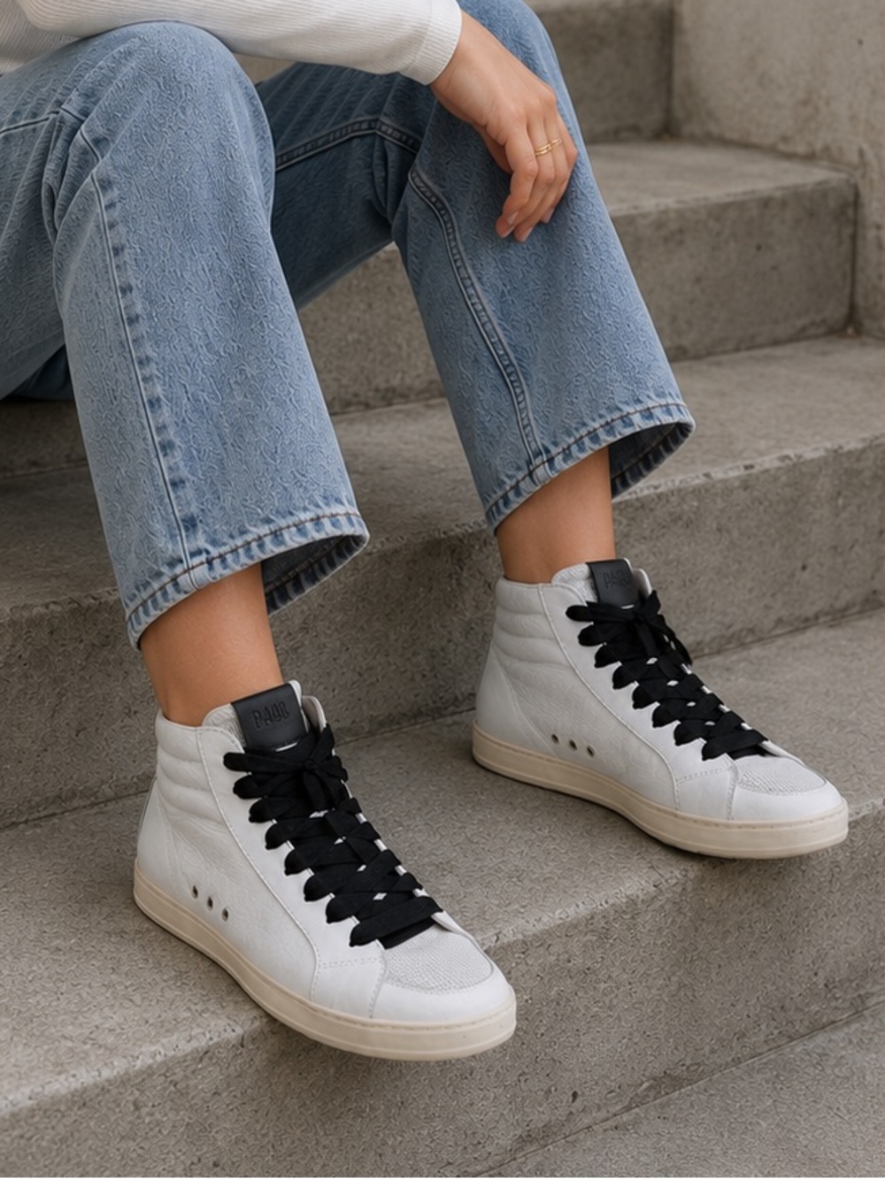 P448‎ Skate Hammer Sneaker Womens High Tops White black Sz 41